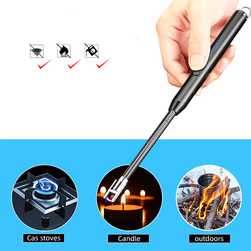 Long stick flexible electronic lighter barbecue outdoor camping ignition USB charging arc kitchen lighter