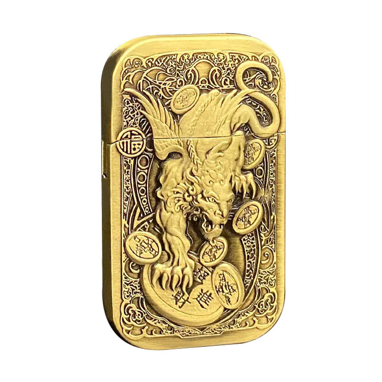 Factory Flint Match Oil Lighter Personality Creative Embossed Zinc Alloy Lucky Pixiu Metal Windproof Lighter Smoke Accesoires