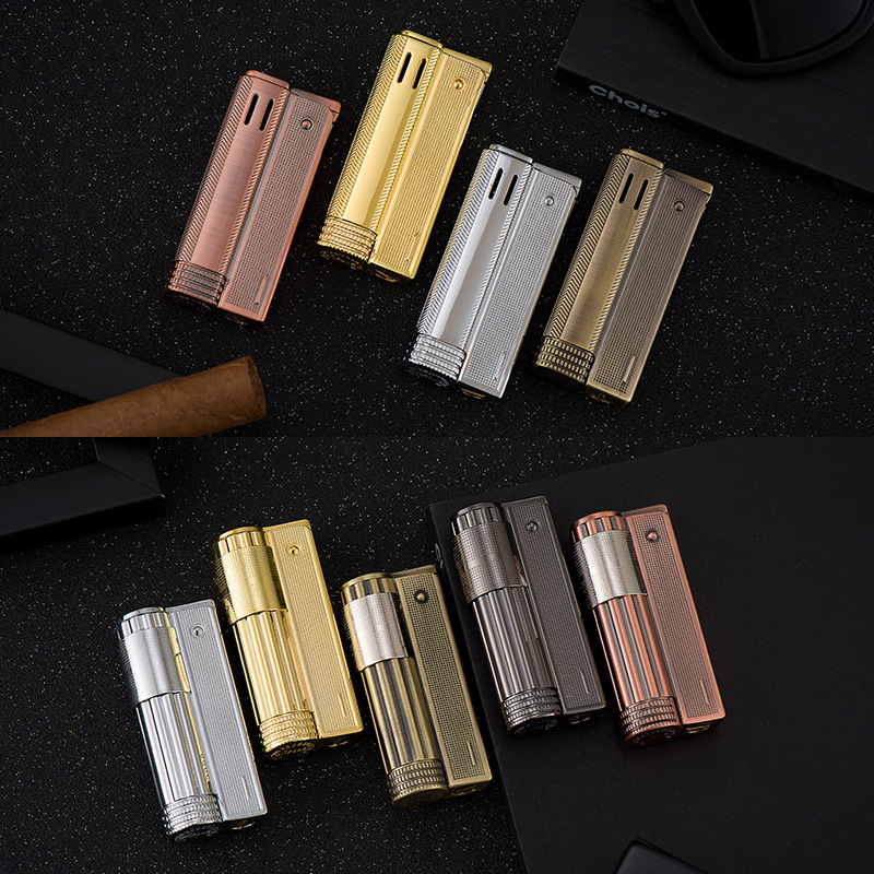 Custom logo brass windproof retro metal open flame fuel cigarette lighter