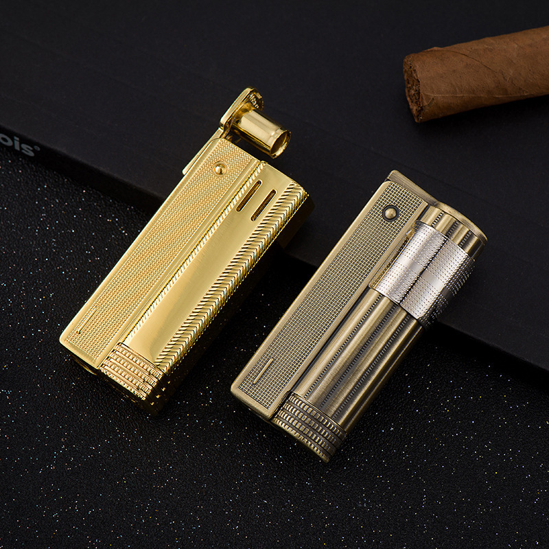 Custom logo brass windproof retro metal open flame fuel cigarette lighter