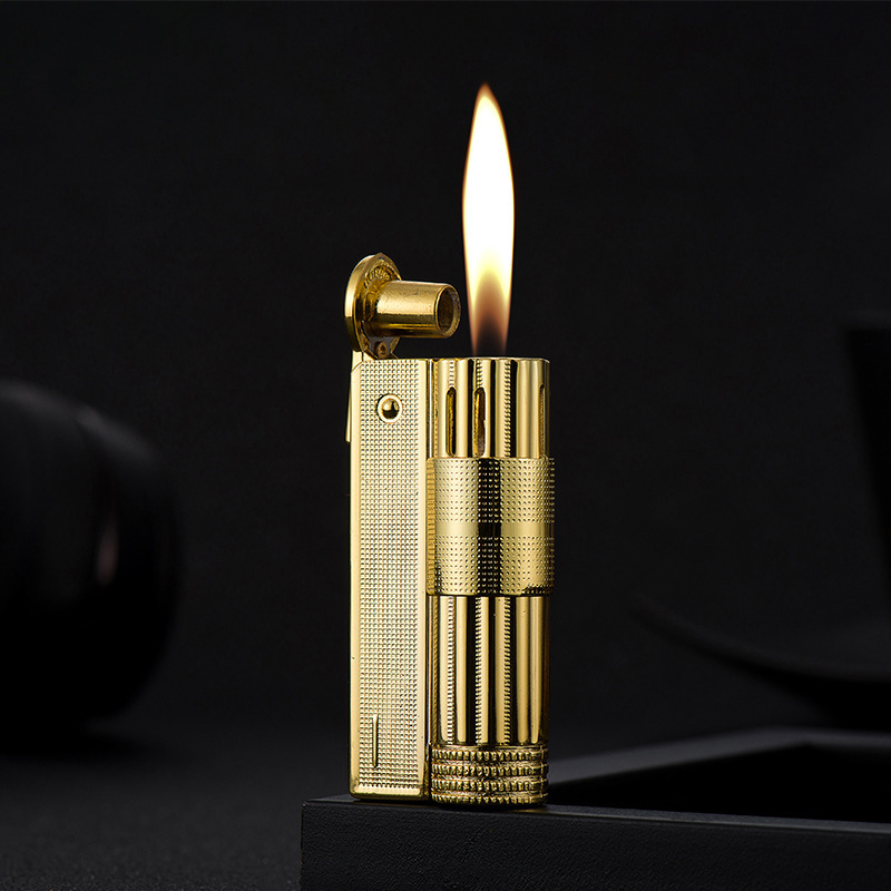 Custom logo brass windproof retro metal open flame fuel cigarette lighter