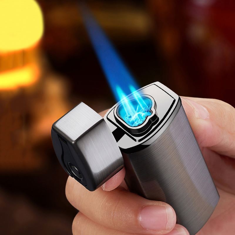 Metal Custom Logo Band Cigar Punch Knife Three Hole Jet Flame Butane USB Rechargeable Lighter