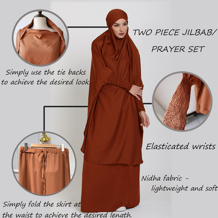 modest eid 2 pieces muslim dress kaftan khimar hijab abaya islamic clothing wholesale for women femmes robe musulmane