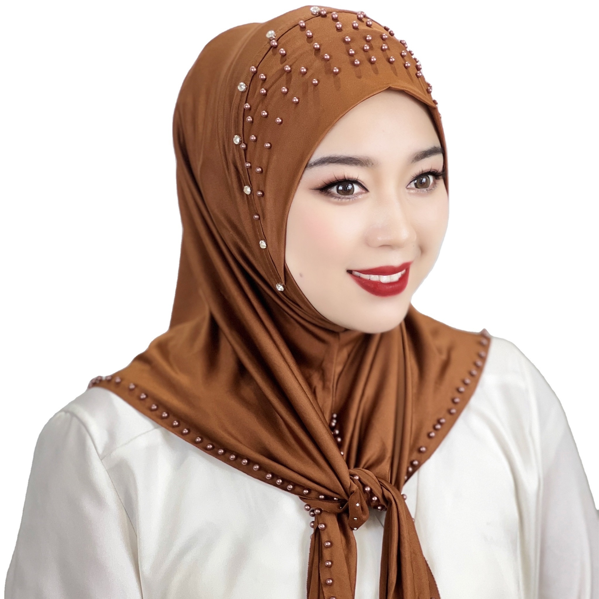 Wholesale High Quality Hijab Solid Colors With pearls Beading Traditional Conservative Women Scarves Middle East Dubai Shawls