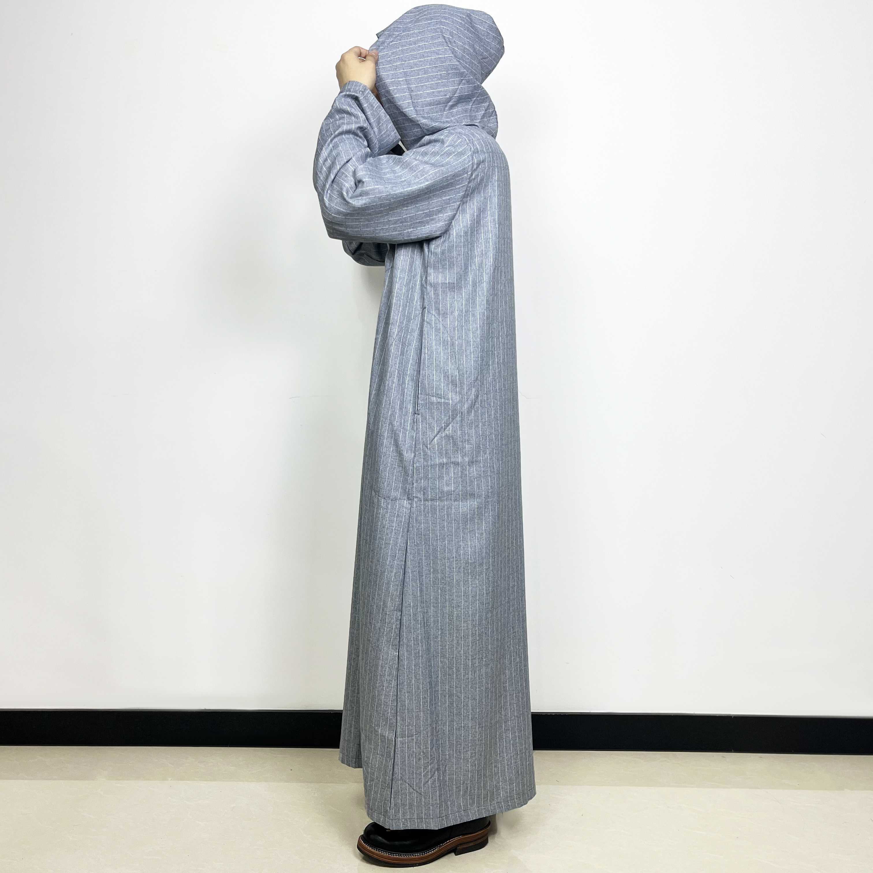 new design jubah arab islamic clothing stripe pattern robe Embroidered Caftan with hat hooded Moroccan style men thobe