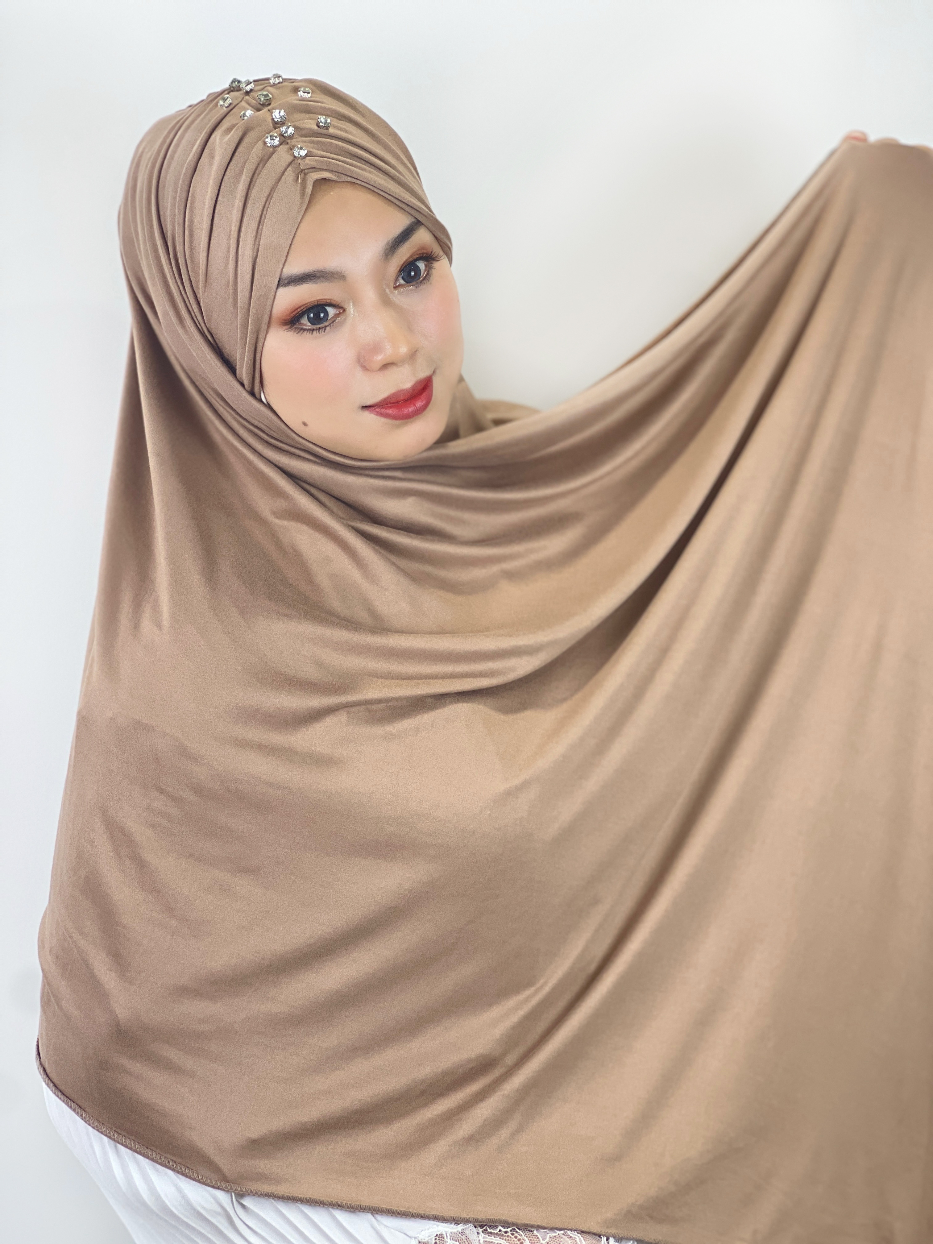 arab premium jersey burkha instant solid color medina silk beading muslim sequin scarf islamic prayer abayas hijab for women