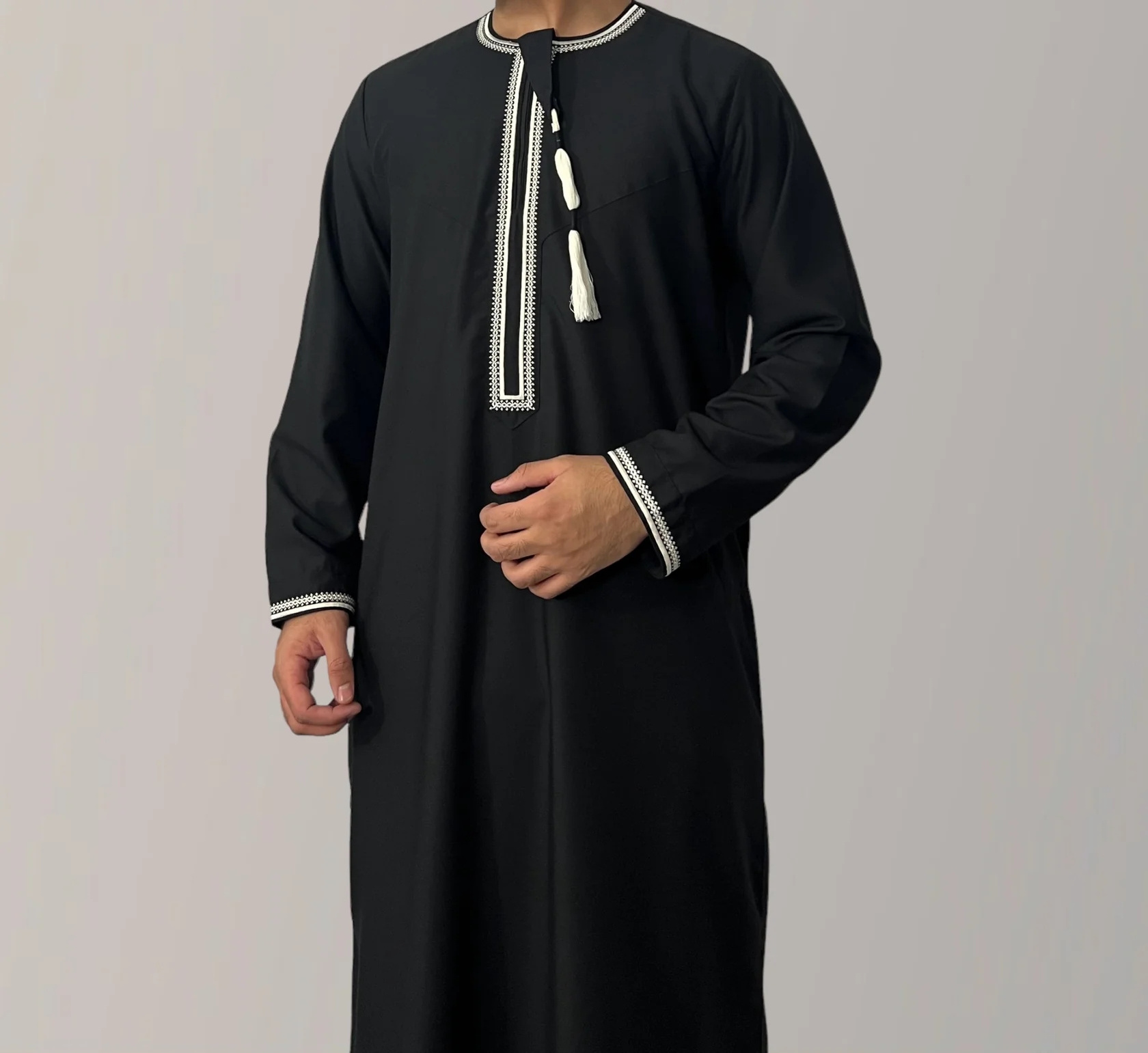 Islamic Clothing Long Sleeve Omani Men  Thobe Arab Zipper Jubba Muslim Saudi Arab Dubai Thobe For Men