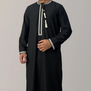 Islamic Clothing Long Sleeve Omani Men  Thobe Arab Zipper Jubba Muslim Saudi Arab Dubai Thobe For Men