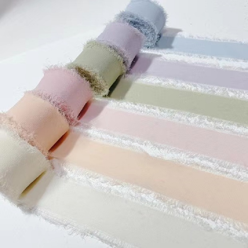 Wholesale 4cm bouquet wrapping chiffon ribbon hand tear frayed fringe chiffon ribbon for  Gift Wrapping