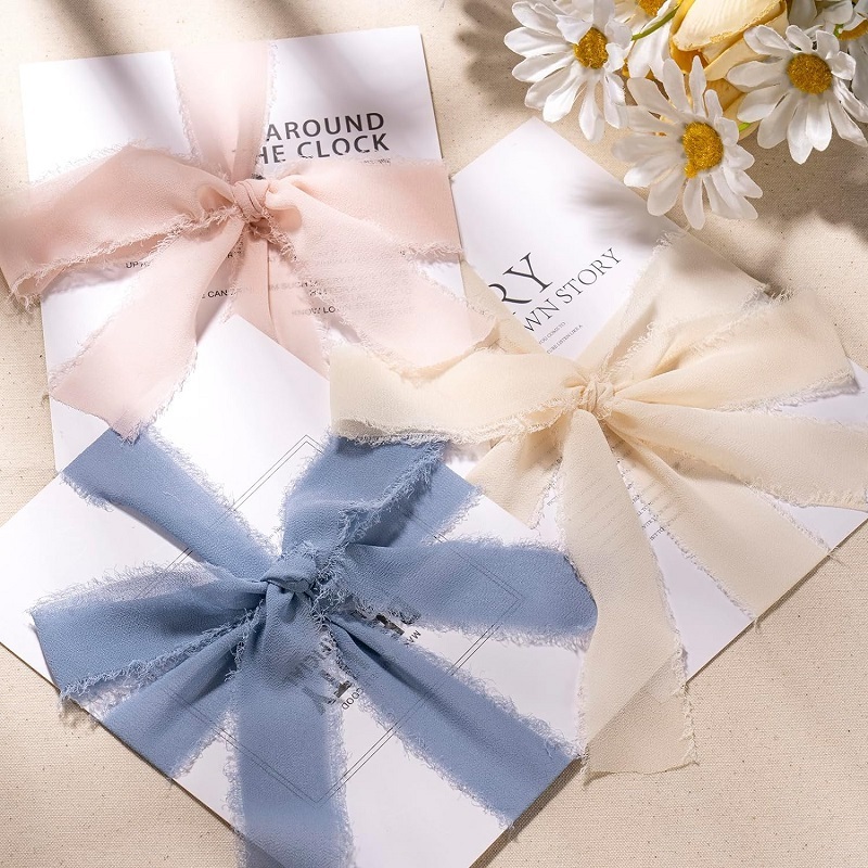 Wholesale Handmade Fringe Chiffon Silk Ribbon 4cm*5m roll Gift Wrapping Bouquets Wedding Invitations