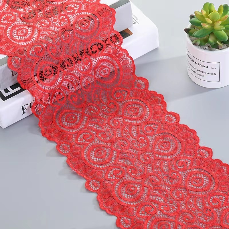 Factory supplied Flower Pattern Design 18cm Elastic Lace Knitted Fabric For Underwear Clothing Wedding Lace Trim