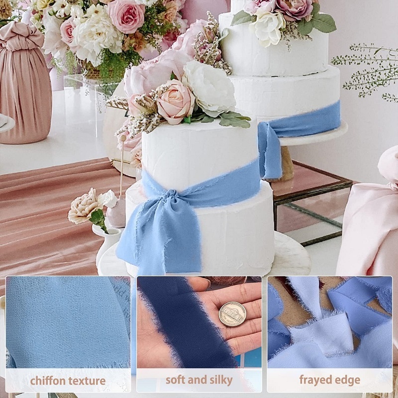 Wholesale Handmade Fringe Chiffon Silk Ribbon 4cm*5m roll Gift Wrapping Bouquets Wedding Invitations