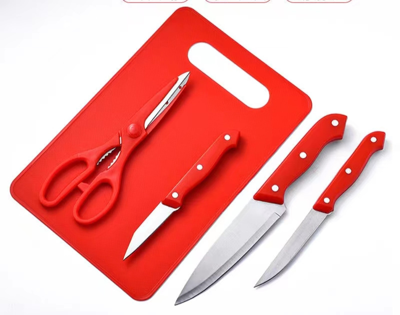 Stainless steel fruit knife five-piece portable knife with chopping board outdoor picnic knife gift set portable office travel