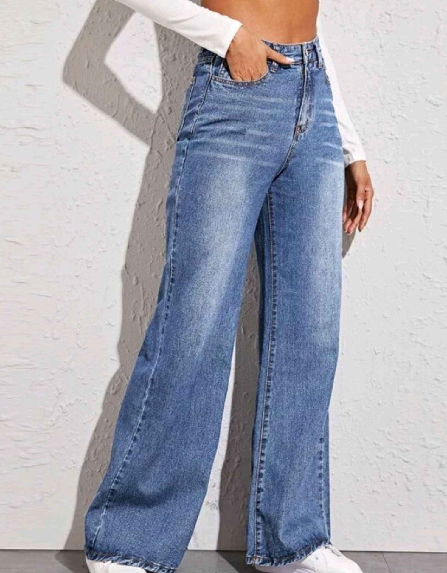 Custom Women Blue Jeans High Waist Straight Full Length Zipper Fly Pants Trouser Zipper Fly Baggy Jeans For Women