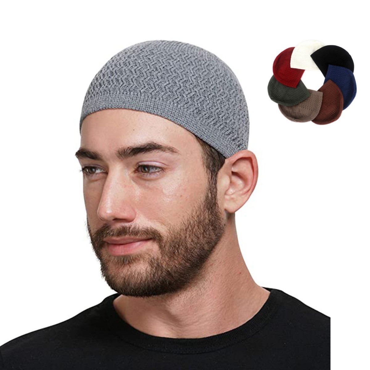 Pencil Cap cotton Skull Cap Beanie Kufi with Checkered-Knit Pattern in Solid Colors daily wear men's Muslim religion prayer hat