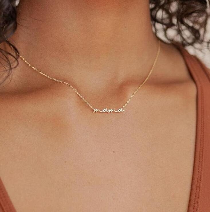 Delicate mama Stainless Steel Plated 14K Gold Necklace Minimalist Mom Necklace is the perfect gift for mom