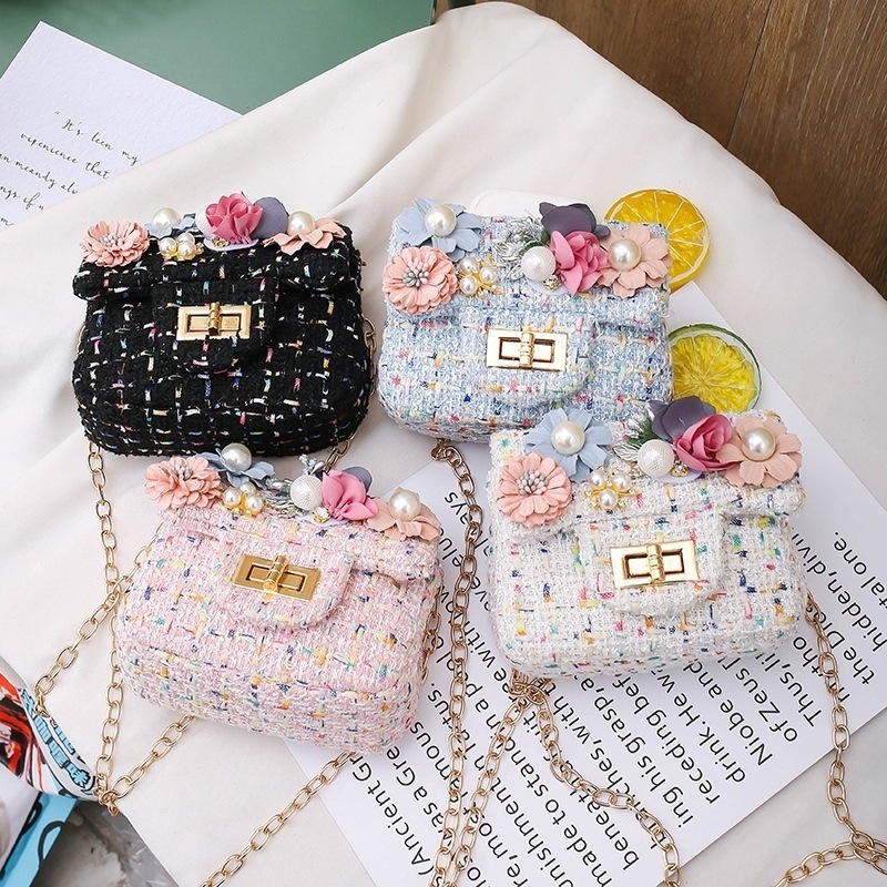 Wholesale Little Girls Cute Cartoons Rabbit Flower Pearl Messenger Bag Mini Flower Kids Purses and Handbags