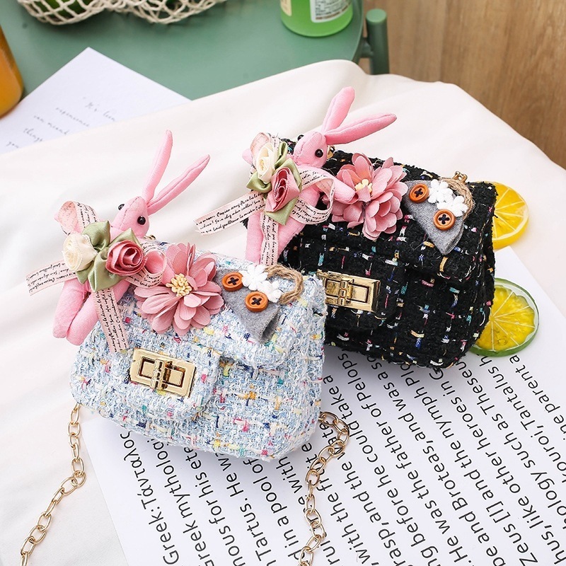 Wholesale Little Girls Cute Cartoons Rabbit Flower Pearl Messenger Bag Mini Flower Kids Purses and Handbags