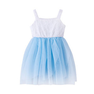 Girl's children's wear 2024 summer white stripe embroidery and blue mesh dress festival party leisure princess tutu dresses