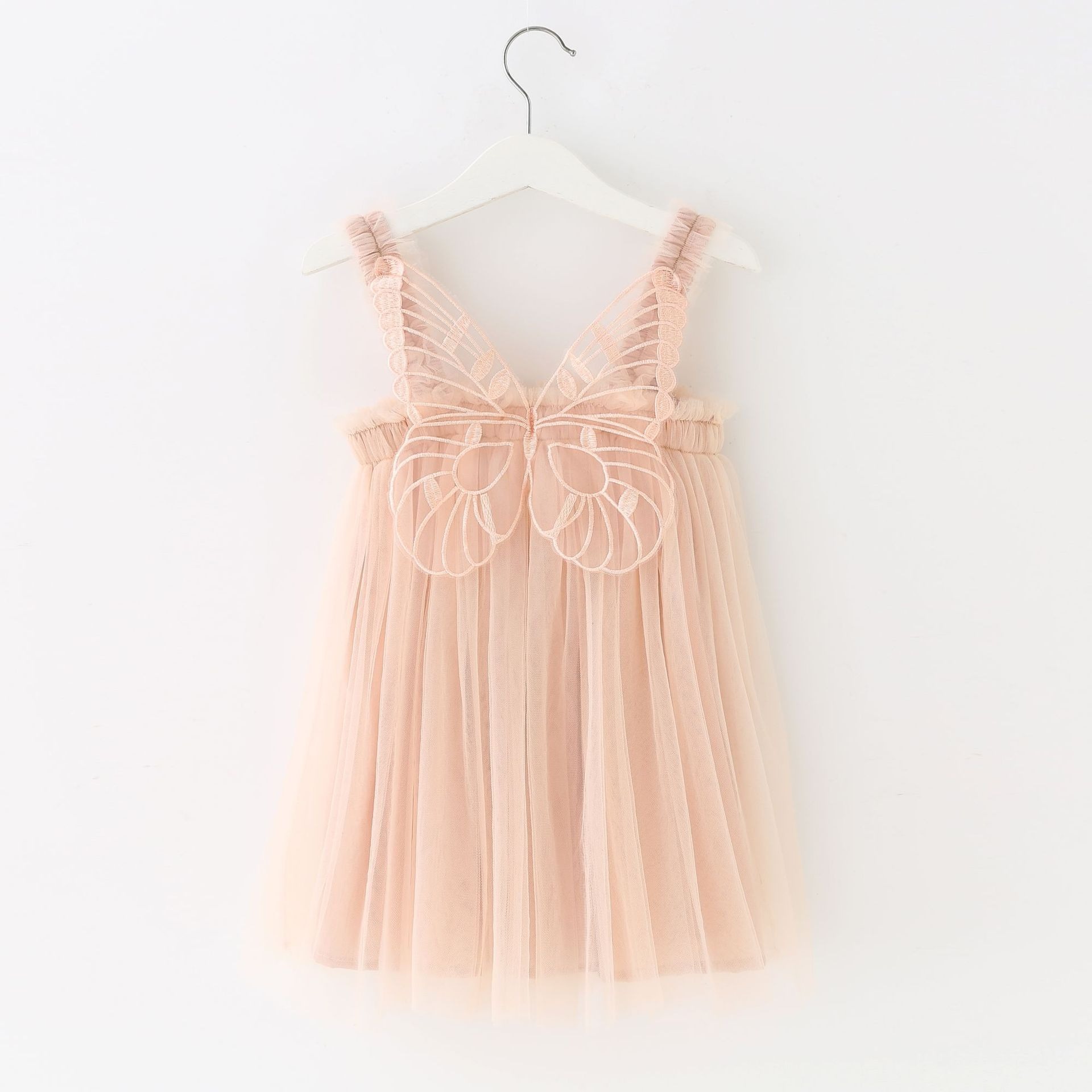 Summer children's new sweet fairy dress baby princess fold strap backless embroidered butterfly wings tutu dresses