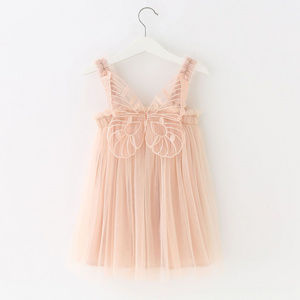 Summer children's new sweet fairy dress baby princess fold strap backless embroidered butterfly wings tutu dresses