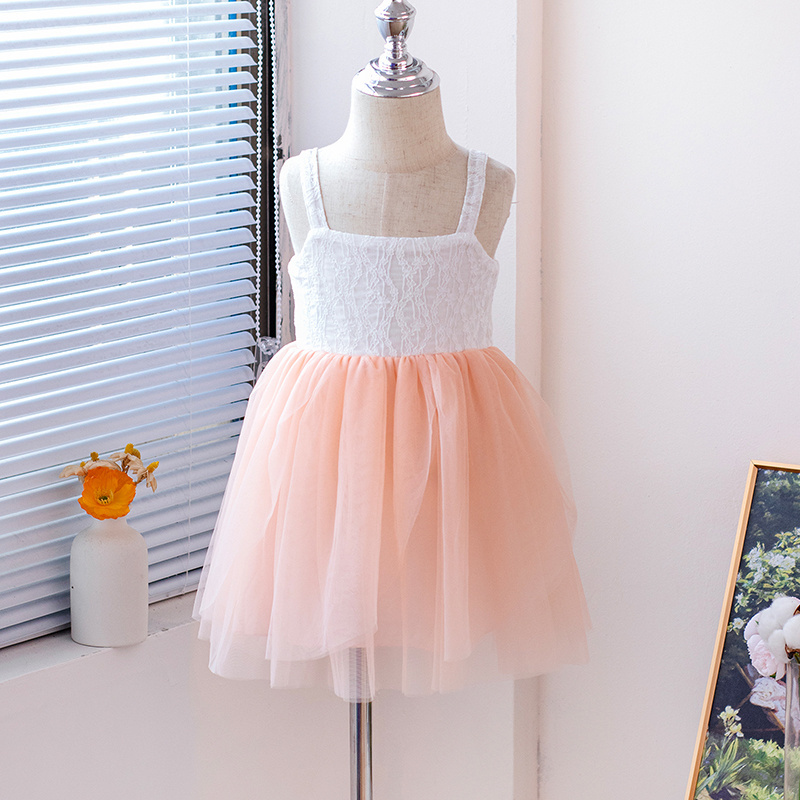 Girl's children's wear 2024 summer white stripe embroidery and blue mesh dress festival party leisure princess tutu dresses