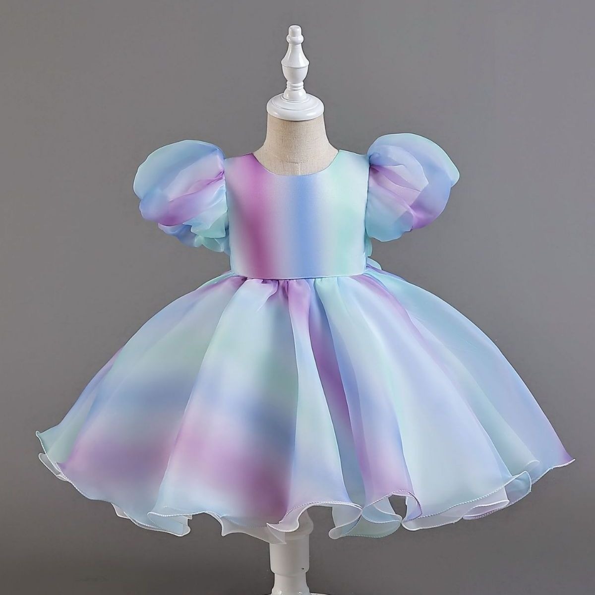 2024 New children's clothing girl's dress cotton blended rainbow summer round neck fluffy soft children's party  tutu dresses