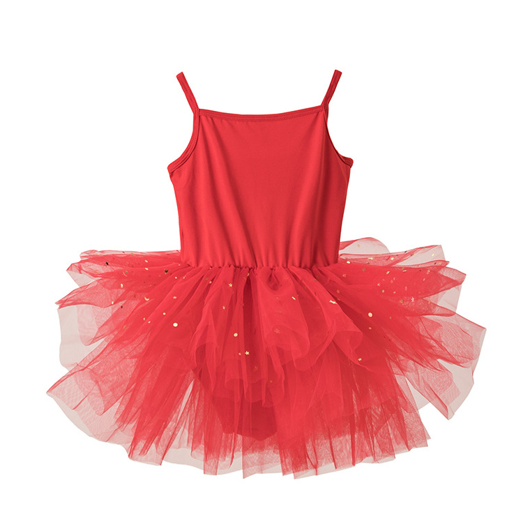 Kids girls ballet tutu dress  leotards party red dance ballet festival  sling sleeveless star print sequins  clothing dresses