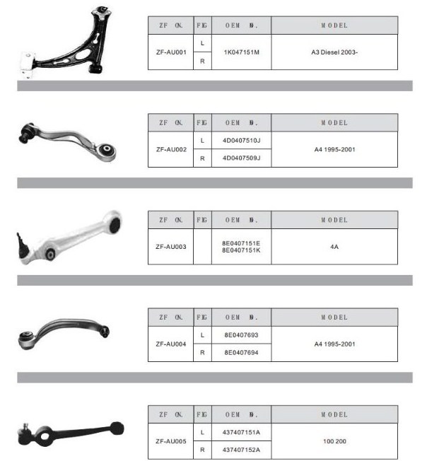 Car Swing Arm For AUDI Car Chassis Suspension Aluminum Swing Arm Bracket Wheel Bearing Housing Upper and Lower Swing Arm