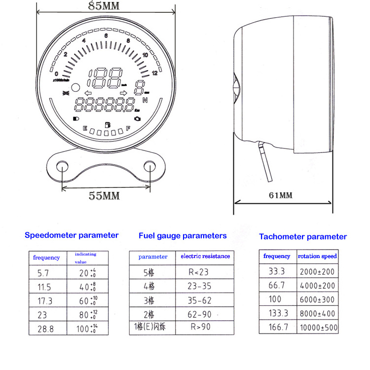 Motorcycle new C50 C70 circular LCD digital instrument high-definition waterproof electronic belt speed gear oil level