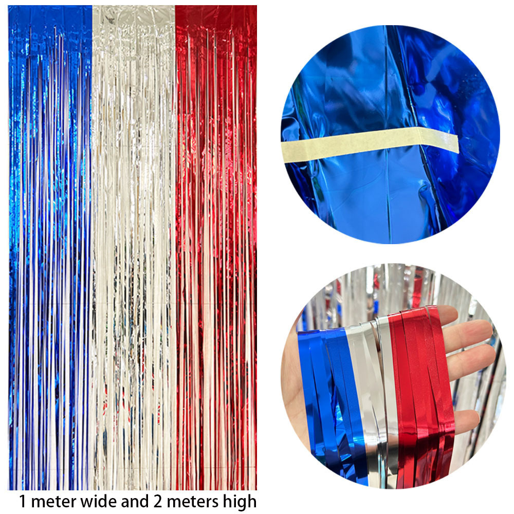 Independence Day Photo Booth Prop red blue white 4th July Foil Curtain metallic Fringe Streamer Backdrop