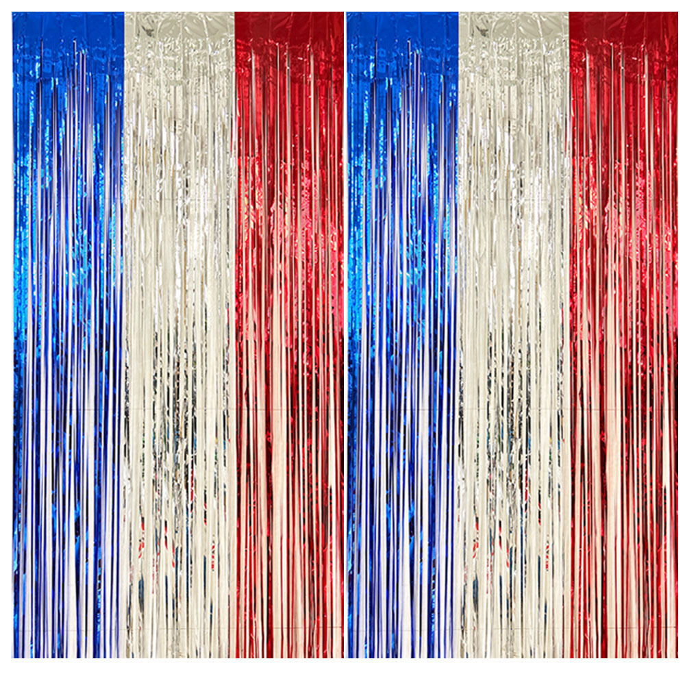 Independence Day Photo Booth Prop red blue white 4th July Foil Curtain metallic Fringe Streamer Backdrop