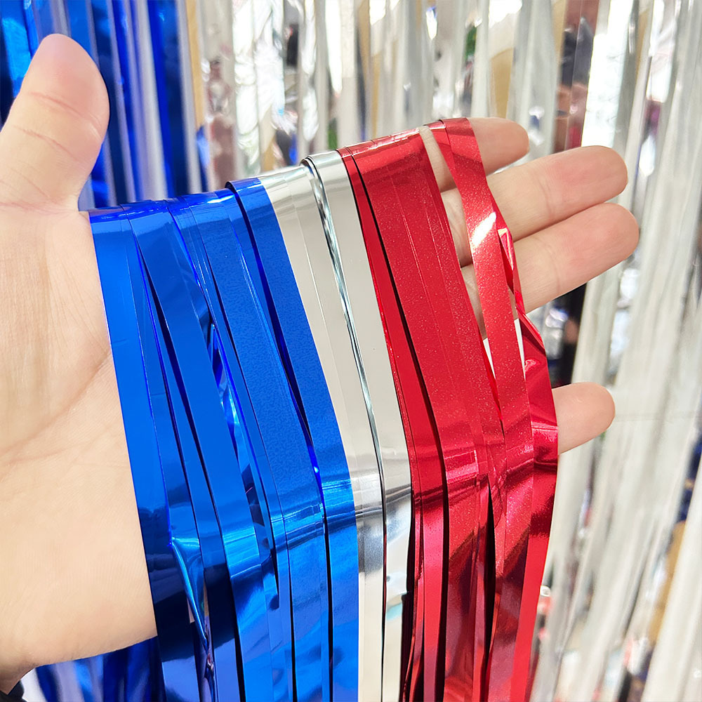 Independence Day Photo Booth Prop red blue white 4th July Foil Curtain metallic Fringe Streamer Backdrop