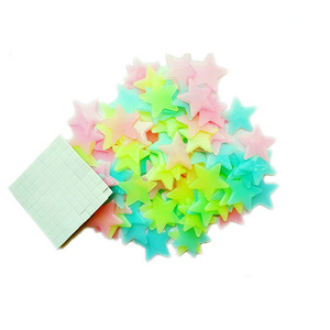 100 pcs pack plastic glow in dark fluorescent 3 cm luminous stars wall sticker decal for kid