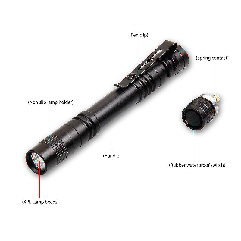 Factory direct High power Aluminium Alloy mini flat Pen light XPE tactical flashlight led mini pen torch penlight