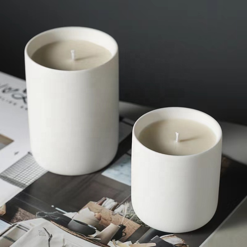 White Ceramic Cup Nordic Style Concrete Cement Empty Wide Matte Candle Jars Frosted Round Candle Holder