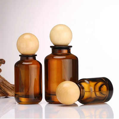 Brown glass perfume bottles 30ml 50ml 100ml empty spray perfume bottle with wooden round cap