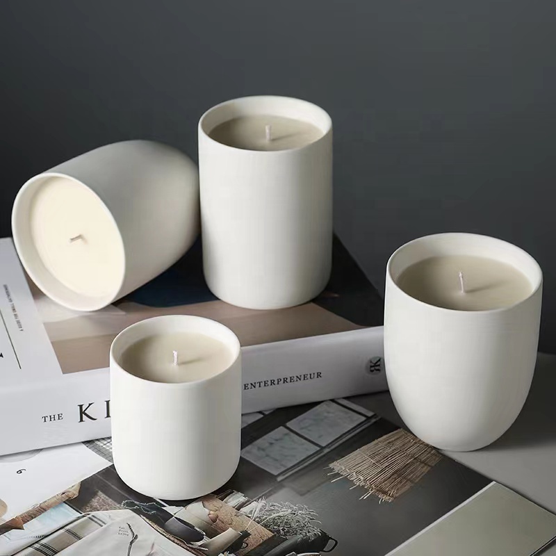 White Ceramic Cup Nordic Style Concrete Cement Empty Wide Matte Candle Jars Frosted Round Candle Holder