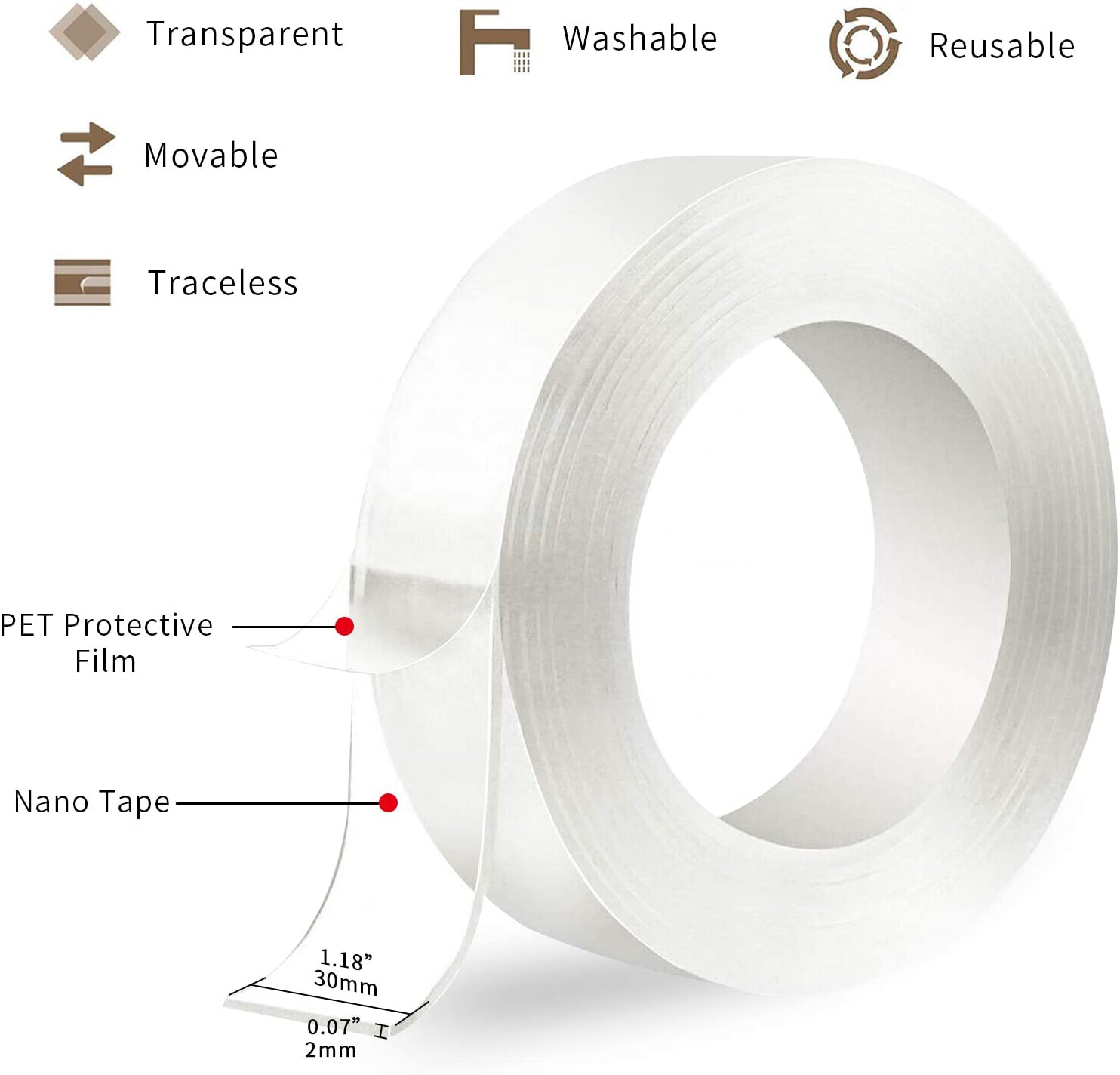 Washable Heavy Duty Strong Sticky Mounting Bond Tape Nano Double Sided Tape  Removable Transparent Tape for multi usage