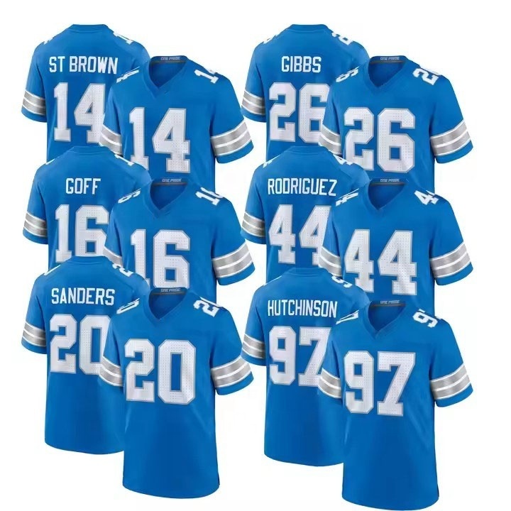 Men's 97 Aidan Hutchinson 14 St.Brown 16 Jared Goff 87 Sam LaPorta 2024 New Stitched F.U.S.E. Limited Blue Football Jersey