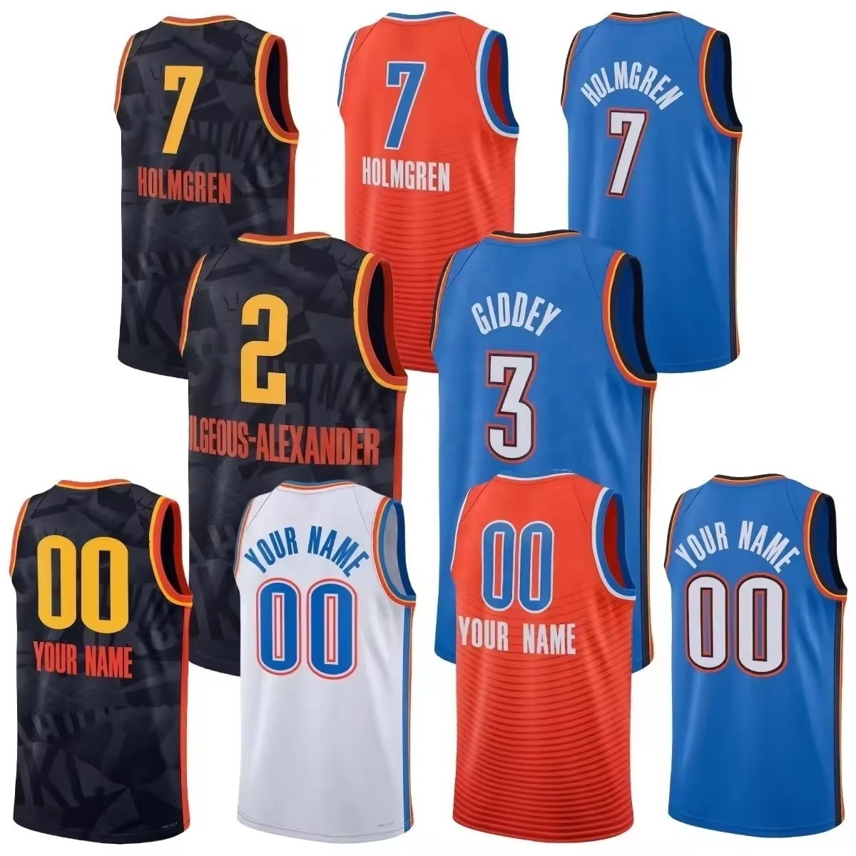 Men's Oklahoma City 2 Shai Gilgeous-Alexander 3 Josh Giddey 8 Jalen Williams 7 Holmgren Embroidery Basketball Sports Jerseys