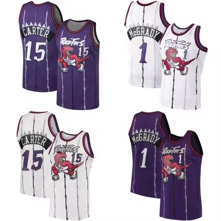 Men's 15 Vince Car-ter 1 Tracy McGrady Toronto Men's Vintage America Purple White Embroidery Classic Basketball Sports Jerseys