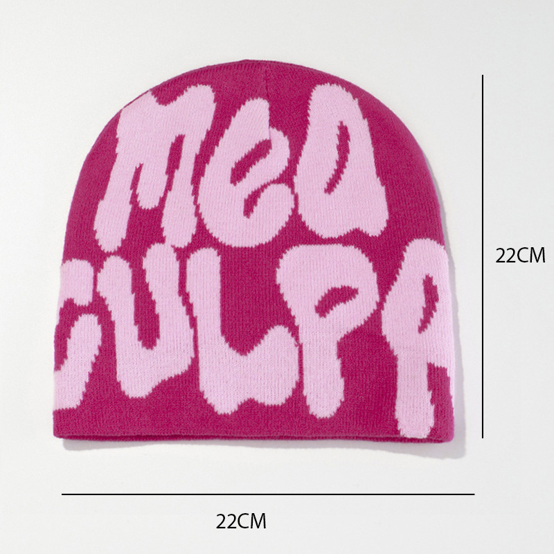 Wholesale Custom Logo Winter Warm Cuffless Skull Cap Mea Jacquard Acrylic Knitted Beanie Hats