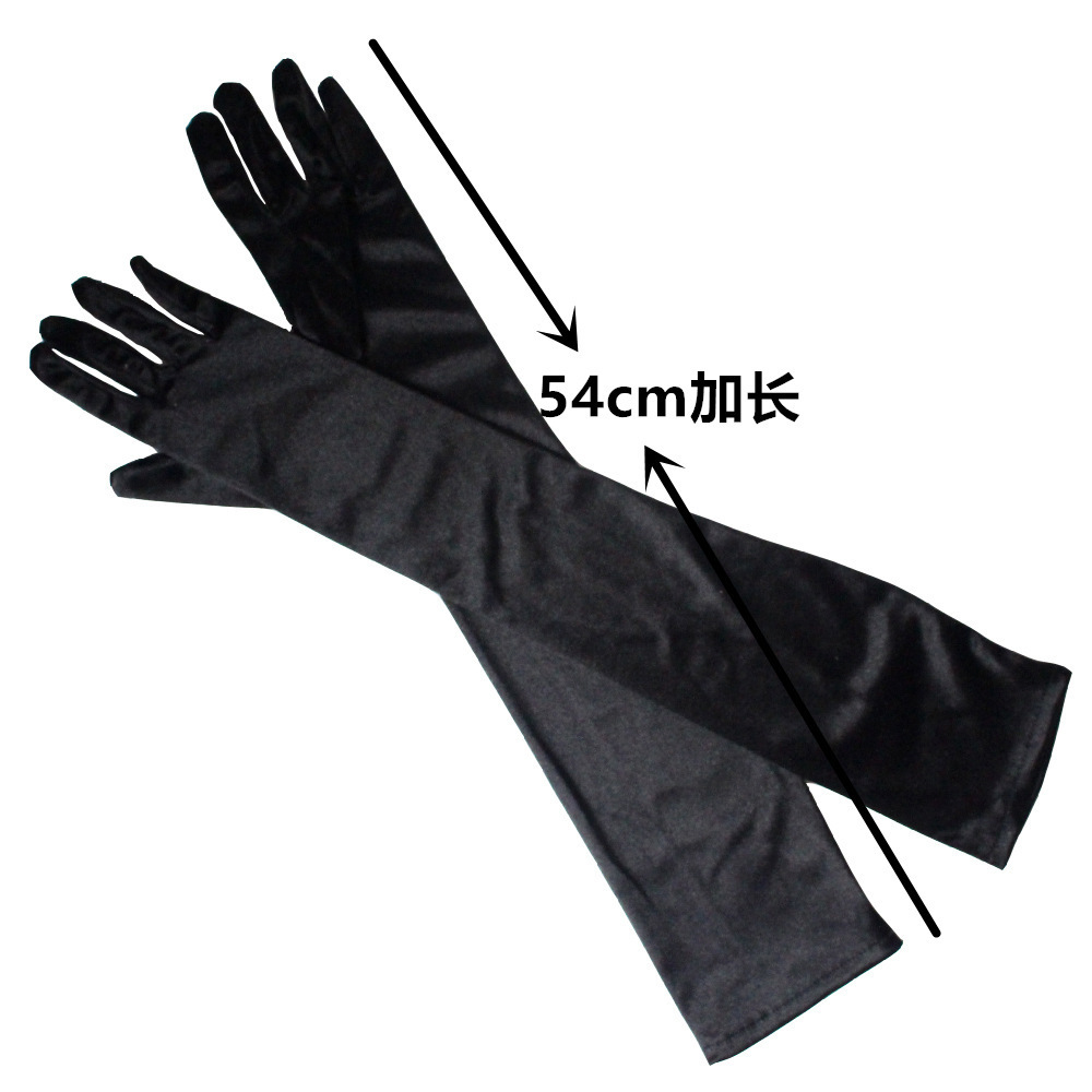 Opera Wedding Party Etiquette Full Finger Satin Gloves Elastic Ladies Sexy Black Long Gloves For Women