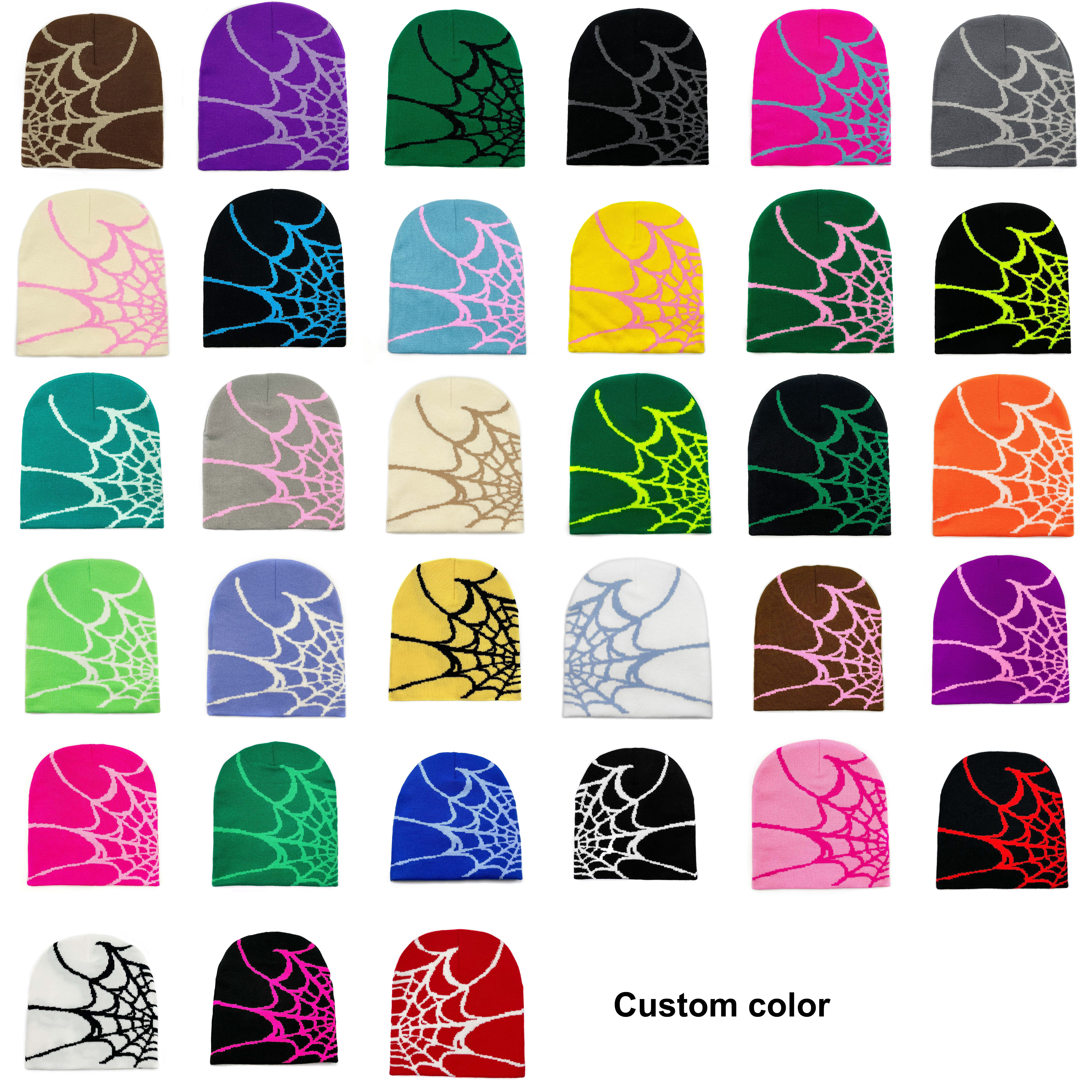 Custom Logo Y2K Spider Web Beanie Pattern Acrylic Knitted Hat Women Men Skull Cap Outdoor Winter Warm Beanie