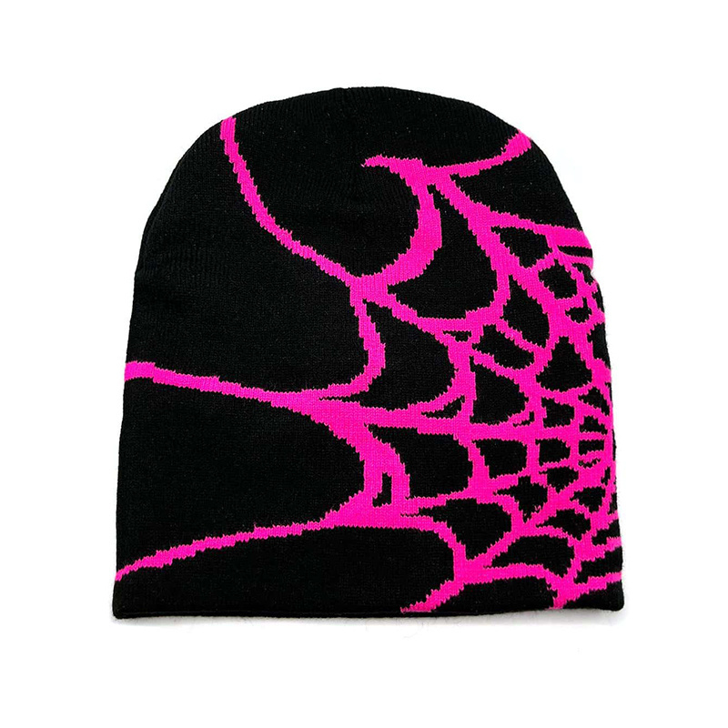 Custom Logo Y2K Spider Web Beanie Pattern Acrylic Knitted Hat Women Men Skull Cap Outdoor Winter Warm Beanie