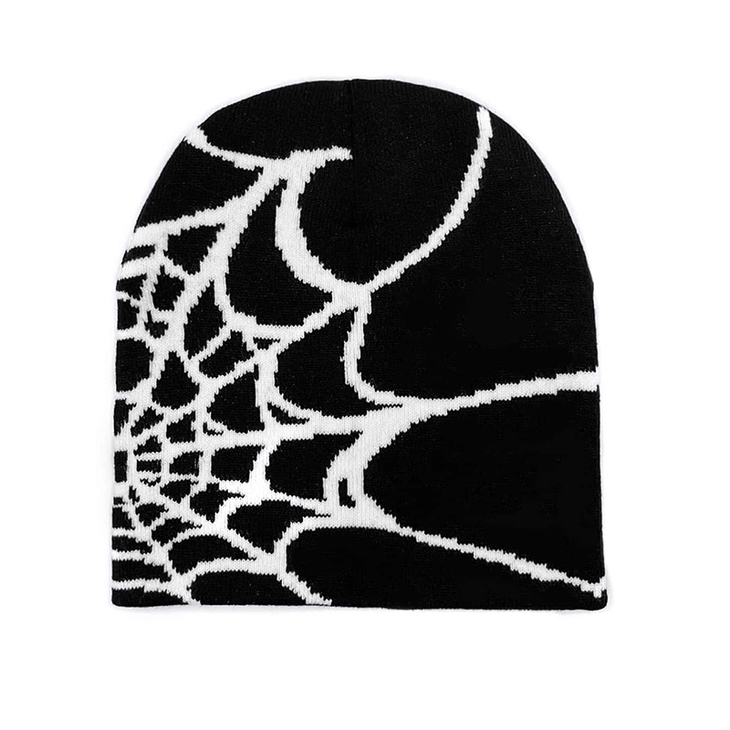 Custom Logo Y2K Spider Web Beanie Pattern Acrylic Knitted Hat Women Men Skull Cap Outdoor Winter Warm Beanie