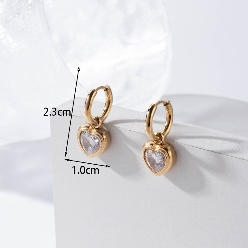 Bulk Stock Valentine's day Jewelry  18k gold plated multicolor zircon  heart dangle stainless steel stud earrings for lady