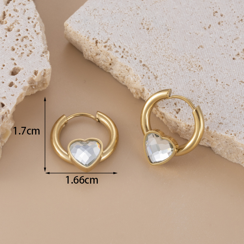 Bulk Stock Valentine's day Jewelry  18k gold plated multicolor zircon  heart dangle stainless steel stud earrings for lady