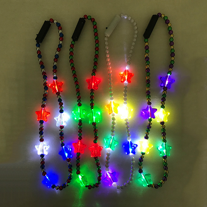 Light Up Beads Necklace Pendant LED Lighted Mardi Gras Bead Necklace Carnival Mardi Gras Party LED Glowing Bead Necklace